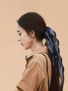 BILLI ZILLY | Blue Macadamia Flower Long Scarf Womens Summer Vintage Fashion Versatile Decorative Pattern Hair Accessory Korean Style Print
