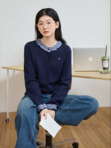 BY IHAPPY | Áo Cardigan Knit Ruffle Plaid Màu Đốm