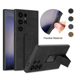 Folding Stand S24 Ultra S24U Leather Case Phone Cover Anti-Stain Anti-Fingerprint Samsung Galaxy S24Ultra Casing Full Body Shockproof Soft TPU Protective Case with Raised Bezel
