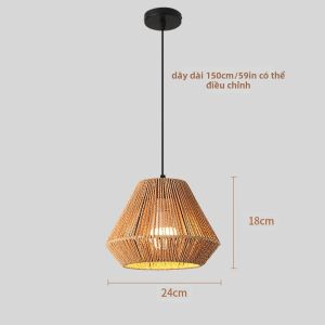 Đèn Mây Tre Đan Thủ Công JOYINLED Cổ Điển 24CM Đèn Treo Retro Với Dây Thừng Gai Dầu Dùng Cho Nhà Hàng Và Phòng Khách