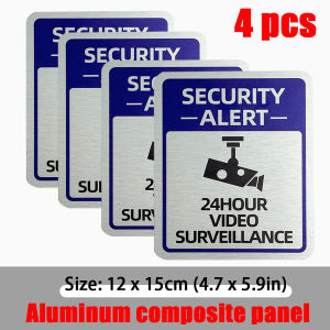 4pcs Aluminum Plate monitoring warning signs 24-hour video surveillance area inside the aluminum plate reflect