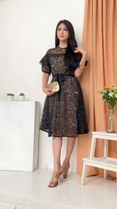 Ken-092 Dress Pesta Kondangan Full Brukat Premium Mewah Korean Look A-Line Dress