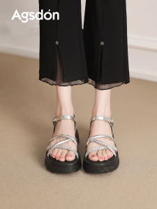 Agsdon | Platform Heel Sandals One-Strap with Rhinestones