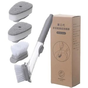 Kitchen Cleaning Brush Dispenser 2 in 1 Soap Dispensing Dish Brush with Long Handle for Pots Pans Bowls and Sink Areas Set