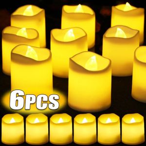 Polocat 1-6 cái đèn nến LED không lửa sáng tạo bất thường sóng mong muốn Tealights màu trắng ấm nến trang trí Giáng sinh Halloween