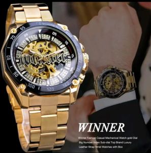 JAM TANGAN WINNER 105 GOLD HITAM ORIGINAL FULL STAINLESS