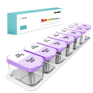 Weekly AM/PM Pill Organizer-Extra Large 7-Day Box 14 Compartments for Daily Medicine & Vitamins for Color Family Supplements