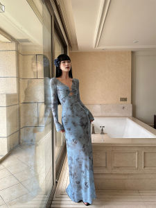 Luxury French Lace Flower Print Long Dress