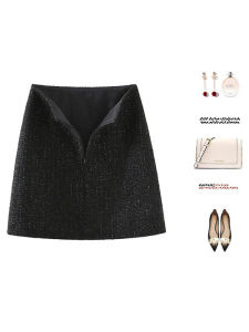 กระโปรงทรงเอเอวสูง ทรงสั้น ด้ายเงา ผ้าขนสัตว์หนา กางเกงชั้นในแบบลำลอง ฤดูใบไม้ร่วง 2025 กระโปรงทรงเอสำหรับผู้หญิง