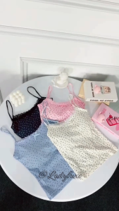 LadyLuxe - Tanktop Bra Wanita Motif Bunga Renda Atasan Tali Singlet Floral Lace Pita Lucu BR252