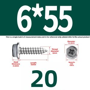 POWER&STRONG | Stainless Steel Cross Recessed Flange Head Hexagon Drive Wood Screw M4