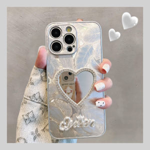Luxurious Diamond Embedded Heart Shape Womens Phone Case for 16ProMax Full Cover Protective Shell with Mirror