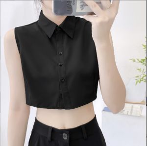 เสื้อเชิ้ตคอปลอม แขนสั้น ทรงหลวม คอปกพับ สไตล์ลำลอง สำหรับผู้ชายและผู้หญิง ชุดทำงานฤดูใบไม้ร่วง 2024 คอปกพับ