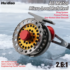 Huidiao All Metal Inline Reel 4+1BB 2.6:1 Gear Ratio Free Spool Reel CNC One-Piece Body for Vertical Ice & Raft Fishing