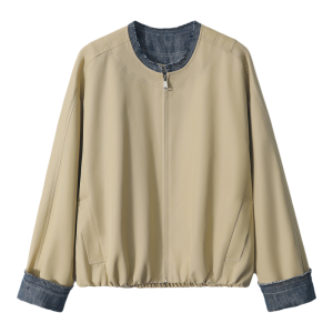 Xhange Modern Contrast Color Block Loose Fit Womens Jacket Autumn 2025 Cotton Polyester Blend Long Sleeve round Neck Zipper