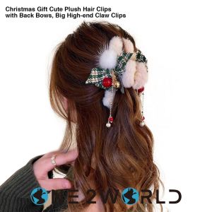Cute Plush Hair Clips For Girls With Back Bows Big High-end Claw Clips Hair Accessories