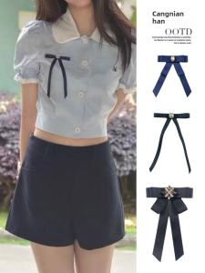 Sweet Cute Preppy Style Pin Bow Tie Bow Tie Female Black Small Bowknot Shirt with Ribbon Collar Chest Decoration