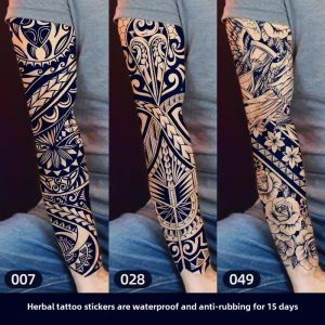 Waterproof Long-Lasting Mens Full-Arm Floral Tattoo Stickers Non-Glare Realistic Body Art Premium Feel