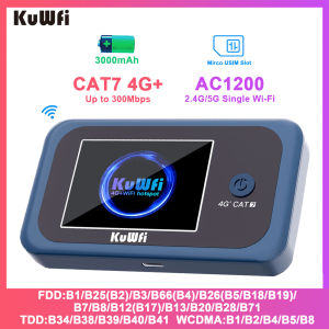 KuWFi CAT7 4G+ LTE Router 1200Mbps 2.4G 5G Single WiFi Portable Travel 4G Mobile Modem 3000mAh Battery 10 Users with USIM Slot