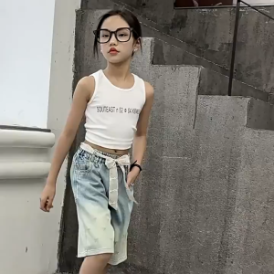 Denim Short For Kids Girls 6-15yrs Summer Maong Shorts Jeans Korean Style Cute Design Fashion Maong shorts para sa bata With Belt