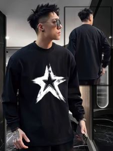 Áo Thun Nam Tay Dài Cotton Mỹ Cổ Tròn in Họa Tiết Phong Cách Mới Thu Đông Thường Ngày Thoải Mái Thoáng Khí