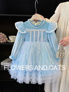 Princess Style Windbreaker Dress Net Skirt Baby Girl Birthday Party Clothes Cotton Long Sleeve A-Line Skirt Childrens Dress