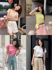 Yang Bubble Short Sleeve round Neck Basic Loose Womens T-shirt Summer Fashion Casual Versatile Slimming Top Commute Style Korean Fit Cotton