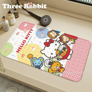 Non-Slip Bath Mat PVC Shower Resistant Suction Cup Bathroom Floor Rug No-Wash Kitchen Sink Mat Cartoon Kitty Cat Design
