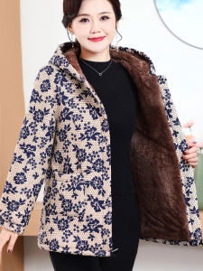 Womens Cotton-Padded Jacket Ladieswear Fleece-lined Padded Hooded Cotton Coat New Arrival Middle-Aged and Elderly Womens Clothing Fall and Winter Western Style Printed Cotton-Padded Jacket