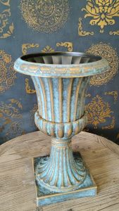 กระถางพลาสติกสไตล์คลาสสิก แกะสลักสีฟ้าเขียว สูง 50 ซม. สไตล์ยุโรป