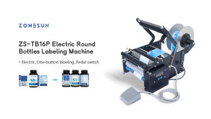 ZONESUN เครื่องติดฉลากสมาร์ทไฟฟ้าเหยียบรอบแก้วขวดพลาสติกขวดขวดสติ๊กเกอร์บรรจุภัณฑ์ขนาดเล็ก ZS-TB15P การผลิต