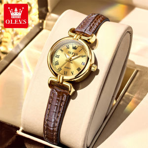นาฬิกาของกันน้ำสำหรับผู้หญิง OLEVS 2025ของแท้ใหม่หรูหราลำลองสายหนังแฟชั่นเรืองแสงพร้อมกล่องของขวัญ