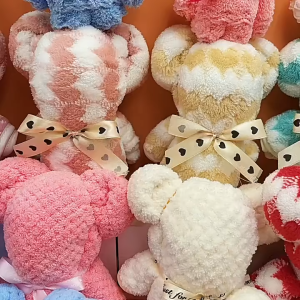 City Goods Cute Teddy Bear Folded Towel Hand Towel Cotton Face Towel with Free Mesh Bag GIFT