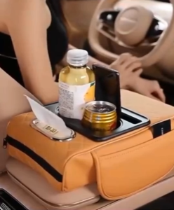 ที่เท้าแขนในรถยนต์ 5 In 1 หนัง PU มีช่องสำหรับวางแก้วน้ำ มือถือ ช่องใส่ทิชชู่ และ ช่องเก็บบัตรซ้ายและขวา