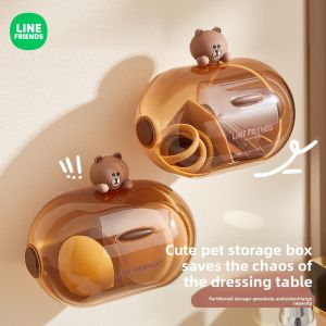 Line Friends Brown Bear Wall Hanging Makeup Sponge Jewelry Storage Box Desktop Organizer for Cosmetic Eggs And Lipsticks