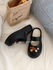 Eva Mary Jane Clog Shoes Womens Summer Versatile Outdoor Wear Slip-On Thick Bottom Anti-Slip Cover Toe Semi-Slippers