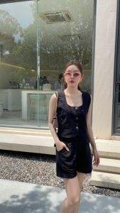 ครีม/เทาเบจ/น้ำตาล/ดำ SLYQ HONEY SLEEVELESS TOP & SHORTS SET เซ็ตเสื้อคอเหลี่ยมแขนกุดกับกางเกงขาสั้น