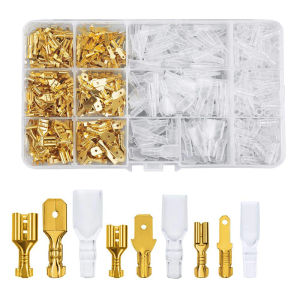 (120/270 pcs) 2.8 mm 4.8 mm dan 6.3 mm Skun cover Kabel Female Gepeng wire clip Kawat Terminal Kit Terminal Wire Crimp Connector Spade Kit | Skun Aki | Gepeng Bulat Ring | Universal Motor Mobil | Kuning Silver Mini | Jantan Betina Karet Cover | Kondom