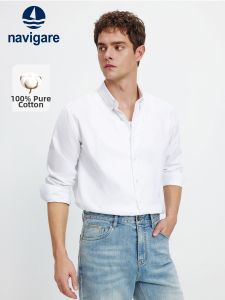 Navigare | White Cotton Long Sleeve Embroidered Shirt for Men Fall Casual