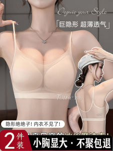 Ultra-Thin Ice-Silk Womens Bra Invisible Meat-Colored Summer Underwear Full-Cup Vest-Style Fixed Strap Seamless Cotton-Padded