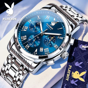 PLAYBOY แบรนด์แท้นาฬิกาผู้ชายกันน้ำ 2024 ใหม่หรูหราแฟชั่น มัลติฟังก์ชั่นาฬิกาควอทซ์เรืองแสงสแตนเลสดวงอาทิตย์และดวงจันทร์เฟสนาฬิกาแฟ นาฬิกา Playboy ของแท้ Playboy Purse - Lazada