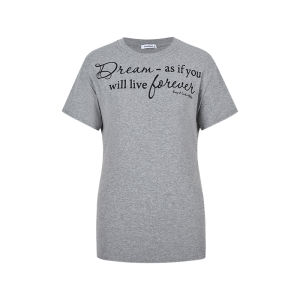 YUEZHONGWEI | เสื้อยืดแขนสั้นสีเทาพิมพ์ลายตัวอักษรสไตล์อเมริกันสำหรับผู้หญิงในช่วงฤดูร้อน เสื้อทรงเข้ารูปกระชับสัดส่วน ทรงสั้น ดีไซน์เก๋ไก๋