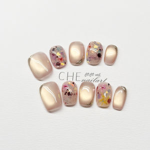 2025 ใหม่ ลูกไม้ทาเล็บทำมือ สีน้ำเงินเทาใส เอฟเฟกต์แมวตา สะท้อนแสง ลายฝรั่งเศส ความรู้สึกหรูหรา ขาวขึ้น 863