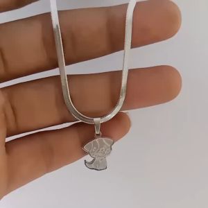 Kalung tianium anak perempuan 35 cm 5-10 th model gepeng Silve plus liontin funy dogy  tahan karat dan tidak luntur model terbaru dan kekinian