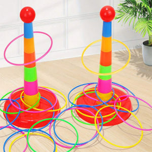Children Toss Game Toy Ferrule Stacked Toys 1Set Color Throw Hoop Toys Ring Sleeve Game for Kids Colorful Toss Game Set