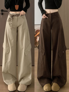 Retro High Waist Wide Leg Pants Womens Autumn 2025 New Style Knife Edge Workwear Trousers Casual Loose Fit with Slant Pockets