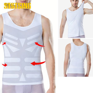 1PCS Ice Silk Compression Shirt for Men Seamless Slimming Workout Tank Top Abs Abdomen Body Shaper Undershirt Vest