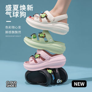 Womens Summer 2025 Sandals Thick Bottom Korean Style Casual Beach Shoes Shock Absorption Outdoor Wear round Toe Flat Heel