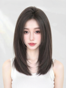 MENGSIQIAN | Natural Middle Part Bangs Real Human Hair Lace Wig
