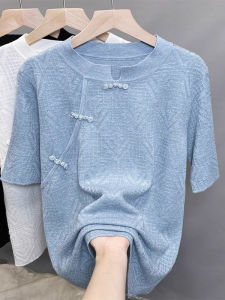 WANGGONGZHU | New Chinese Style Lace Short Sleeve T-Shirt Women Summer 2025 Outerwear Hollow Out Design Elegant Top Princess Style Commute